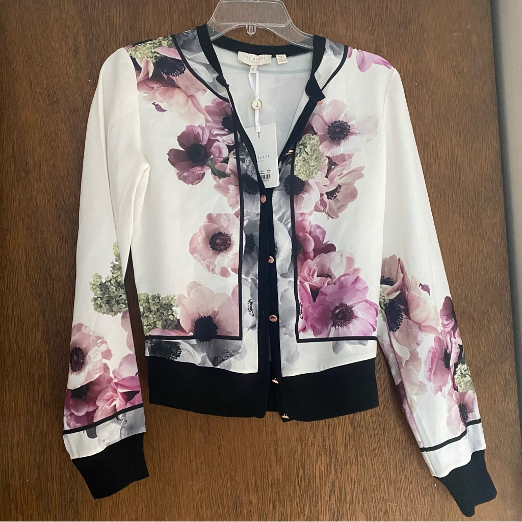 [Nwt] Ted Baker Eyala Neopolitan Floral Print Cardigan